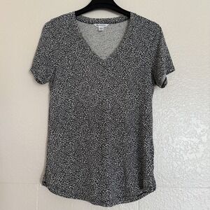 Athleta Women's Animal Print Short Sleeve Scoop V-Neck Top Grunge Casual Size L